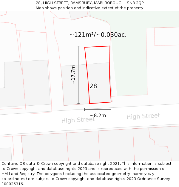 28, HIGH STREET, RAMSBURY, MARLBOROUGH, SN8 2QP: Plot and title map