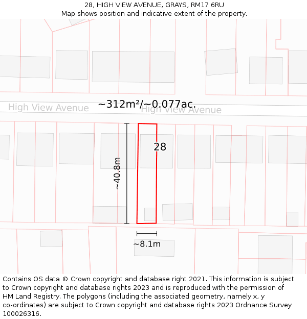 28, HIGH VIEW AVENUE, GRAYS, RM17 6RU: Plot and title map