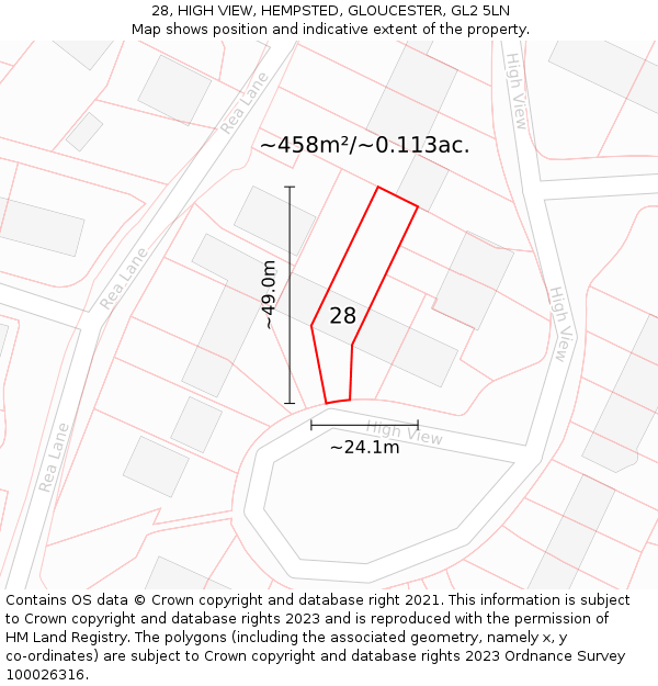 28, HIGH VIEW, HEMPSTED, GLOUCESTER, GL2 5LN: Plot and title map