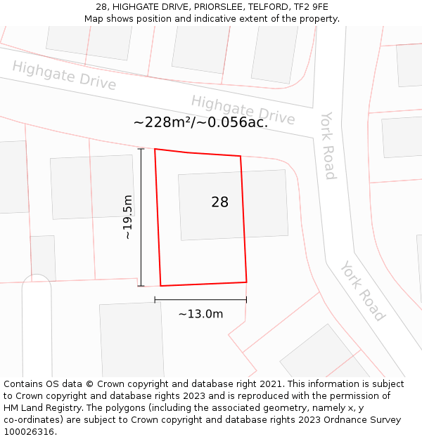 28, HIGHGATE DRIVE, PRIORSLEE, TELFORD, TF2 9FE: Plot and title map