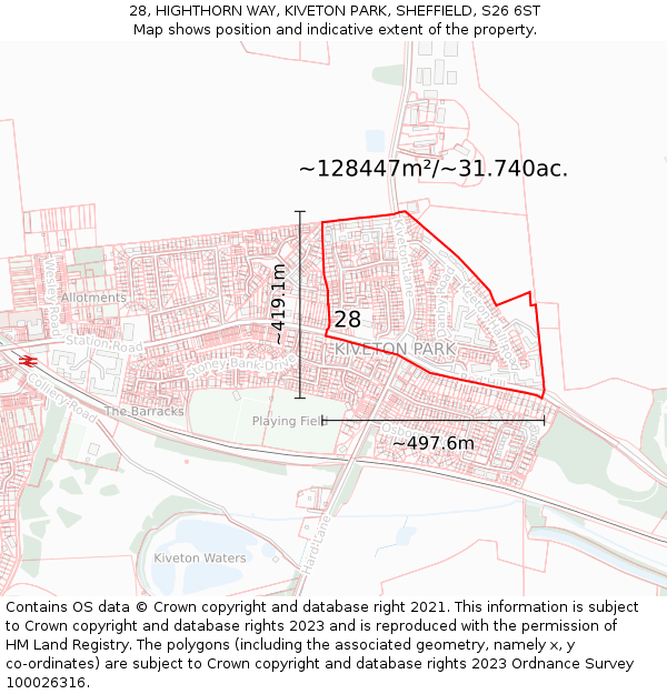 28, HIGHTHORN WAY, KIVETON PARK, SHEFFIELD, S26 6ST: Plot and title map