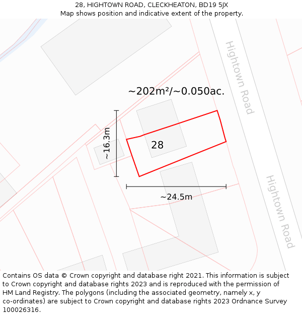 28, HIGHTOWN ROAD, CLECKHEATON, BD19 5JX: Plot and title map