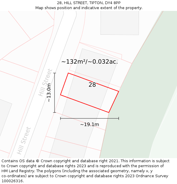 28, HILL STREET, TIPTON, DY4 8PP: Plot and title map
