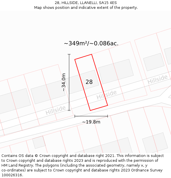 28, HILLSIDE, LLANELLI, SA15 4ES: Plot and title map