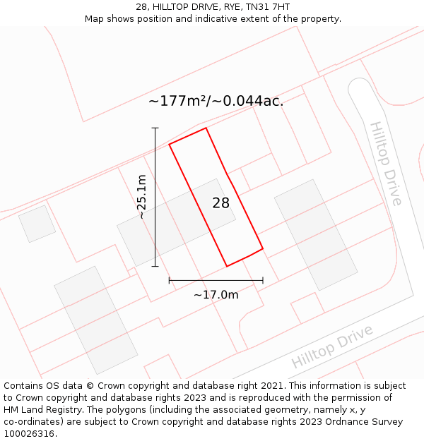 28, HILLTOP DRIVE, RYE, TN31 7HT: Plot and title map