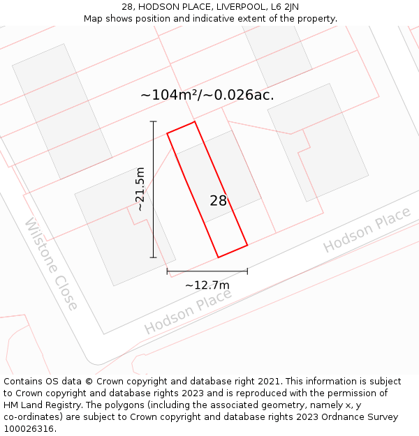 28, HODSON PLACE, LIVERPOOL, L6 2JN: Plot and title map