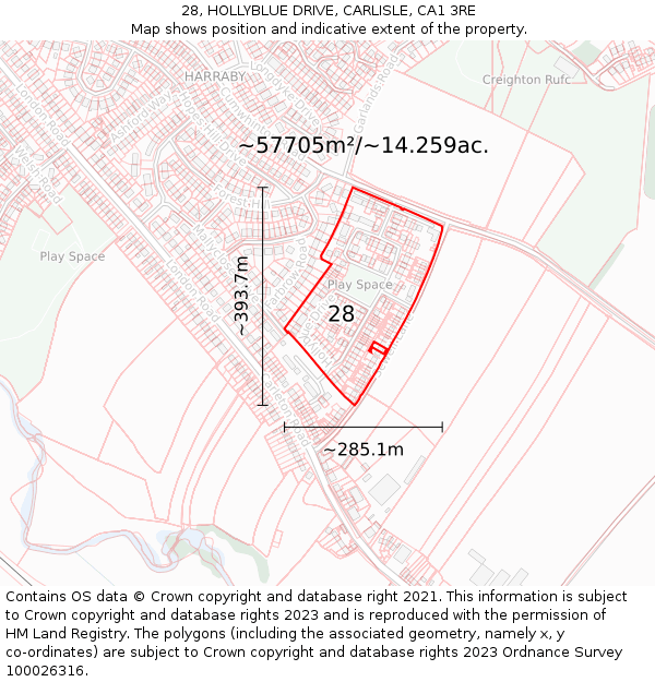 28, HOLLYBLUE DRIVE, CARLISLE, CA1 3RE: Plot and title map