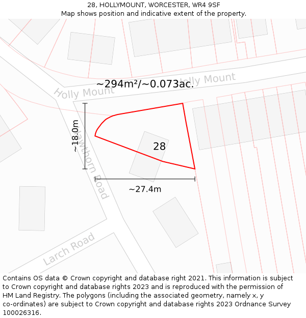 28, HOLLYMOUNT, WORCESTER, WR4 9SF: Plot and title map