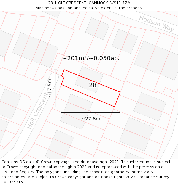 28, HOLT CRESCENT, CANNOCK, WS11 7ZA: Plot and title map