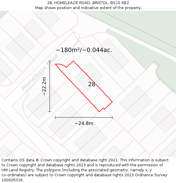 28, HOMELEAZE ROAD, BRISTOL, BS10 6BZ: Plot and title map