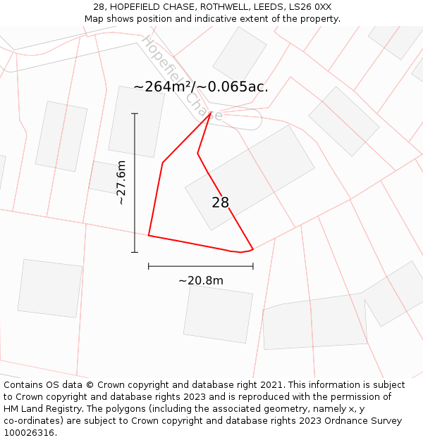 28, HOPEFIELD CHASE, ROTHWELL, LEEDS, LS26 0XX: Plot and title map