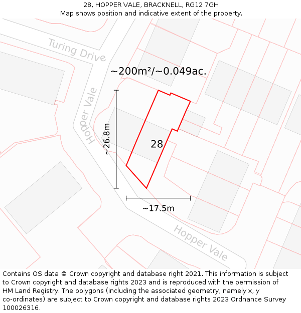 28, HOPPER VALE, BRACKNELL, RG12 7GH: Plot and title map