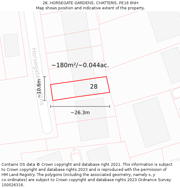 28, HORSEGATE GARDENS, CHATTERIS, PE16 6NH: Plot and title map