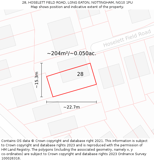 28, HOSELETT FIELD ROAD, LONG EATON, NOTTINGHAM, NG10 1PU: Plot and title map