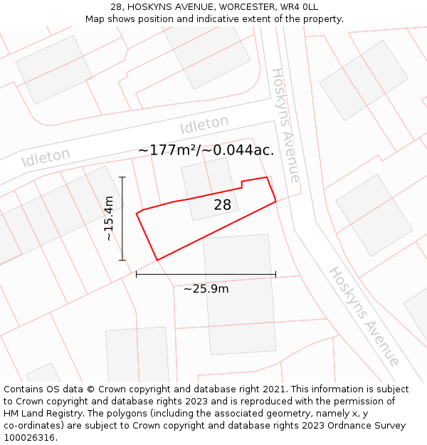 28, HOSKYNS AVENUE, WORCESTER, WR4 0LL: Plot and title map