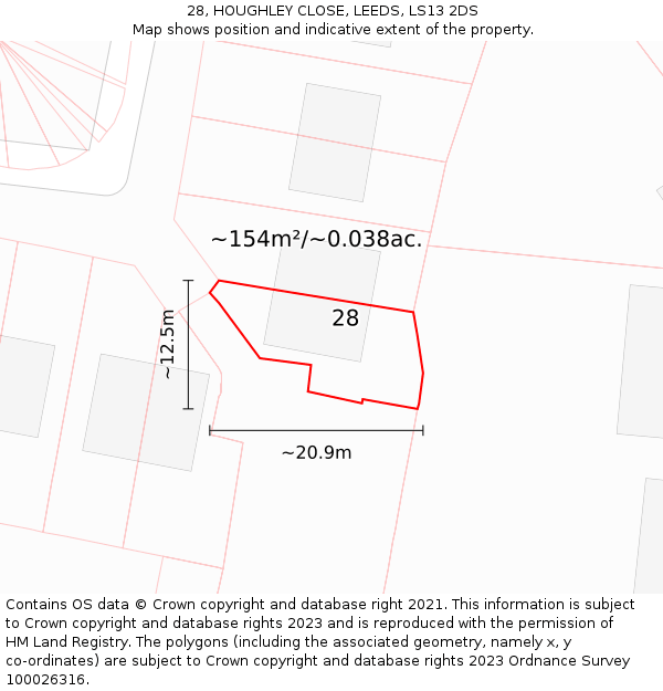 28, HOUGHLEY CLOSE, LEEDS, LS13 2DS: Plot and title map