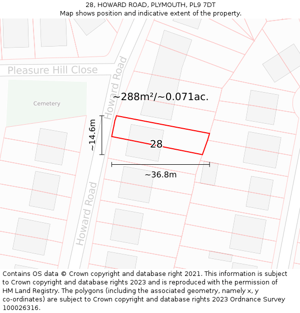 28, HOWARD ROAD, PLYMOUTH, PL9 7DT: Plot and title map