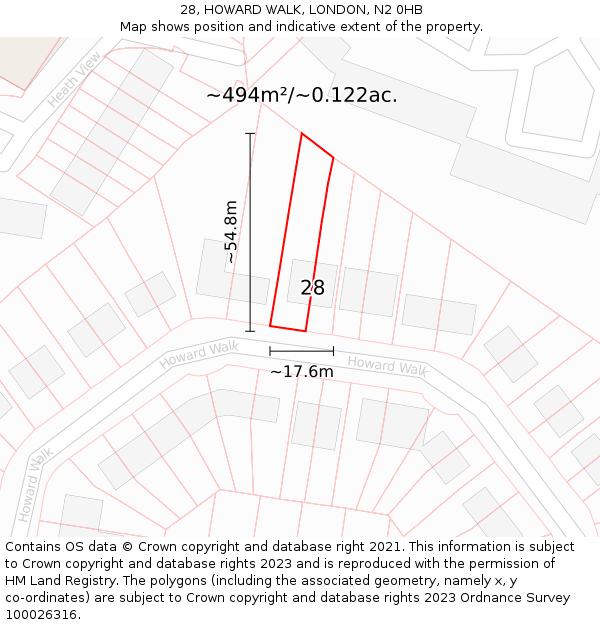 28, HOWARD WALK, LONDON, N2 0HB: Plot and title map