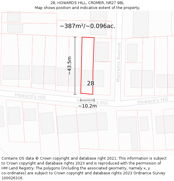 28, HOWARDS HILL, CROMER, NR27 9BL: Plot and title map