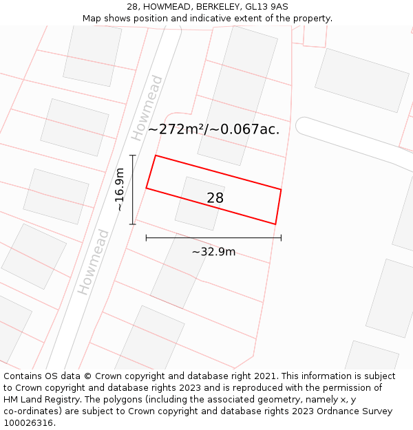 28, HOWMEAD, BERKELEY, GL13 9AS: Plot and title map
