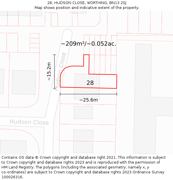 28, HUDSON CLOSE, WORTHING, BN13 2SJ: Plot and title map