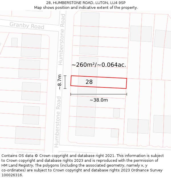28, HUMBERSTONE ROAD, LUTON, LU4 9SP: Plot and title map