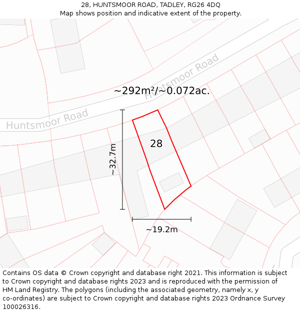28, HUNTSMOOR ROAD, TADLEY, RG26 4DQ: Plot and title map