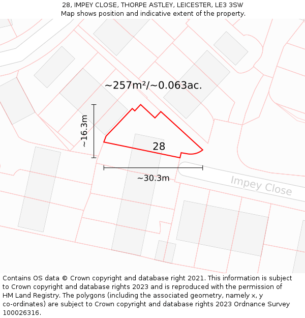 28, IMPEY CLOSE, THORPE ASTLEY, LEICESTER, LE3 3SW: Plot and title map