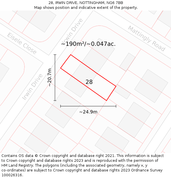 28, IRWIN DRIVE, NOTTINGHAM, NG6 7BB: Plot and title map