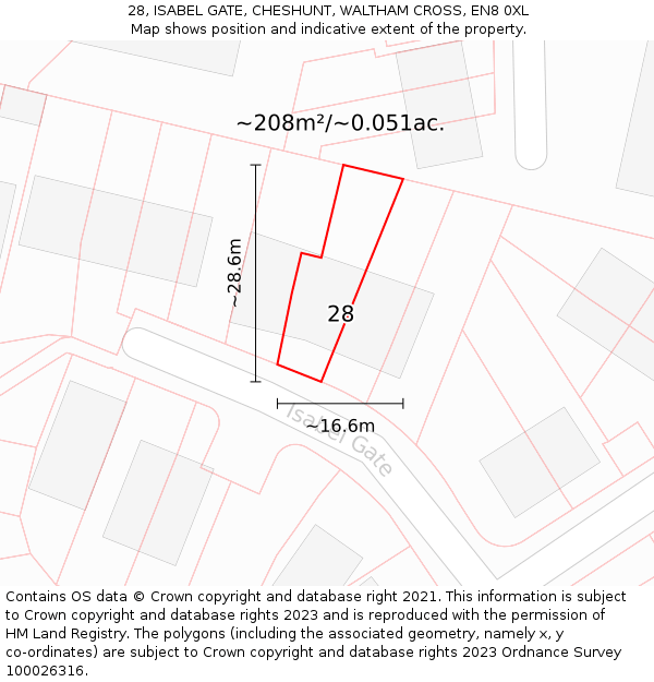 28, ISABEL GATE, CHESHUNT, WALTHAM CROSS, EN8 0XL: Plot and title map