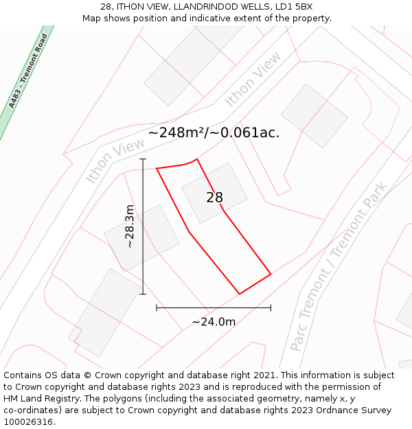 28, ITHON VIEW, LLANDRINDOD WELLS, LD1 5BX: Plot and title map