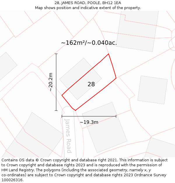 28, JAMES ROAD, POOLE, BH12 1EA: Plot and title map