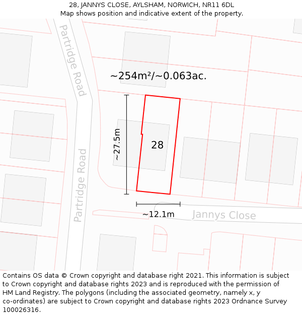 28, JANNYS CLOSE, AYLSHAM, NORWICH, NR11 6DL: Plot and title map