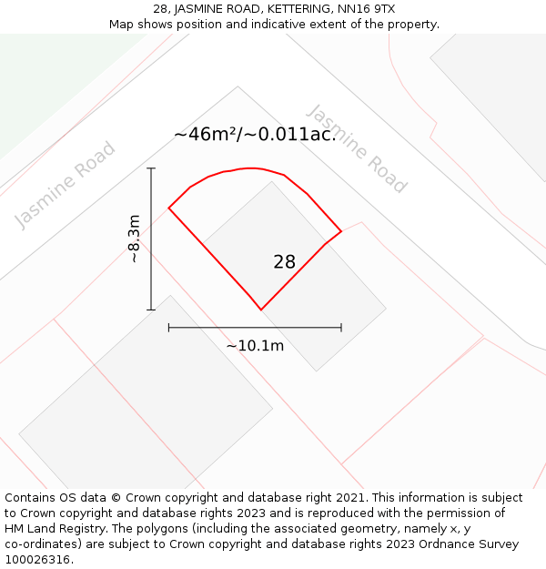 28, JASMINE ROAD, KETTERING, NN16 9TX: Plot and title map