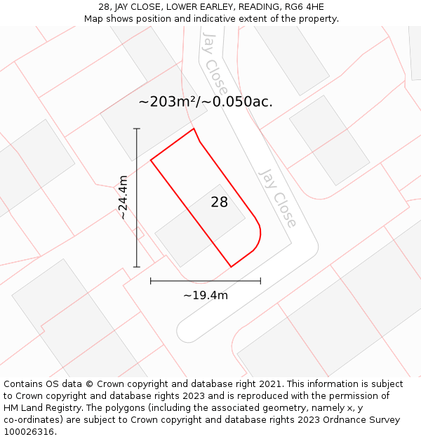 28, JAY CLOSE, LOWER EARLEY, READING, RG6 4HE: Plot and title map