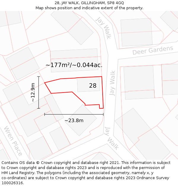 28, JAY WALK, GILLINGHAM, SP8 4GQ: Plot and title map