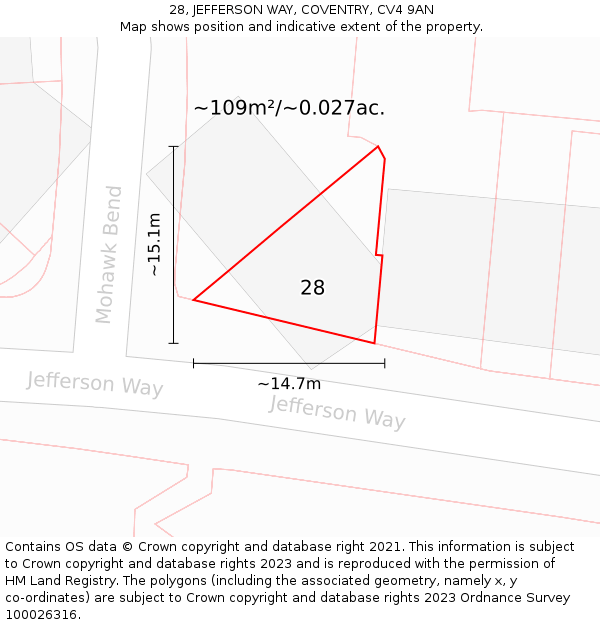 28, JEFFERSON WAY, COVENTRY, CV4 9AN: Plot and title map