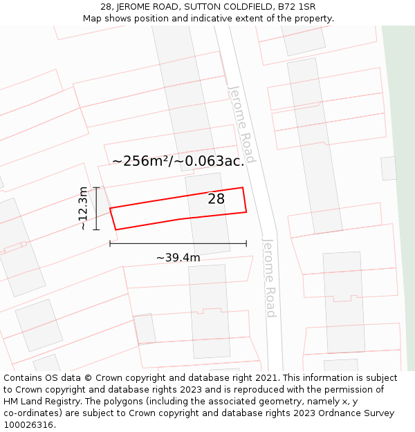 28, JEROME ROAD, SUTTON COLDFIELD, B72 1SR: Plot and title map