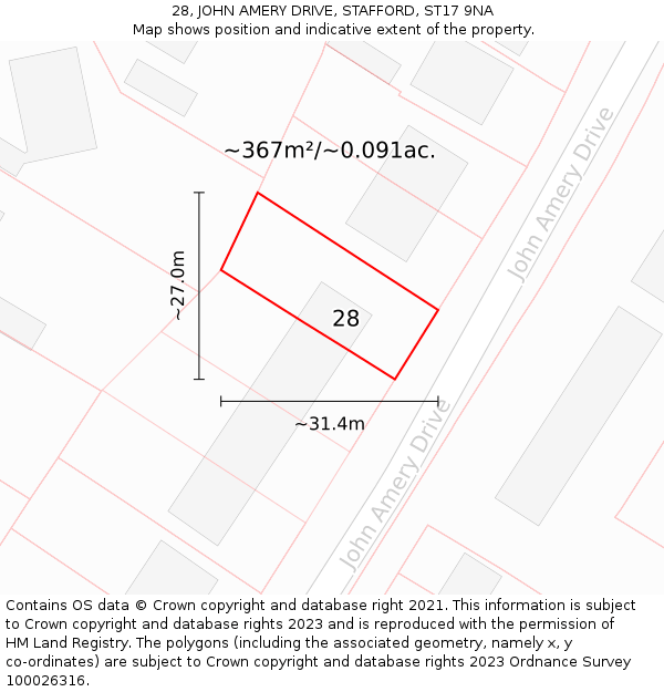 28, JOHN AMERY DRIVE, STAFFORD, ST17 9NA: Plot and title map
