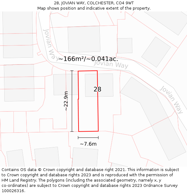 28, JOVIAN WAY, COLCHESTER, CO4 9WT: Plot and title map