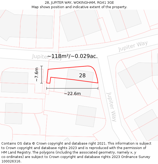 28, JUPITER WAY, WOKINGHAM, RG41 3GE: Plot and title map