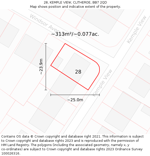 28, KEMPLE VIEW, CLITHEROE, BB7 2QD: Plot and title map