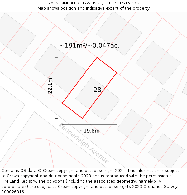 28, KENNERLEIGH AVENUE, LEEDS, LS15 8RU: Plot and title map