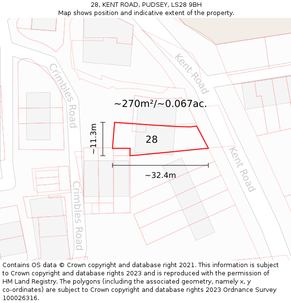 28, KENT ROAD, PUDSEY, LS28 9BH: Plot and title map