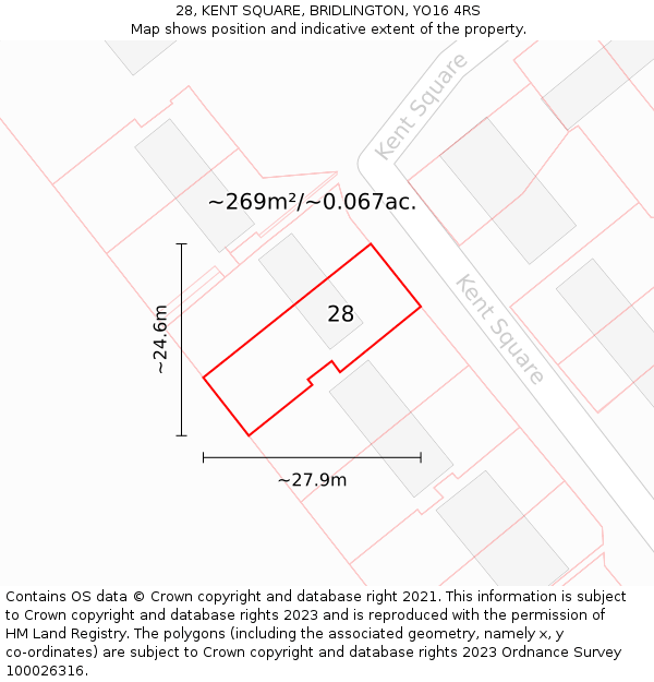 28, KENT SQUARE, BRIDLINGTON, YO16 4RS: Plot and title map