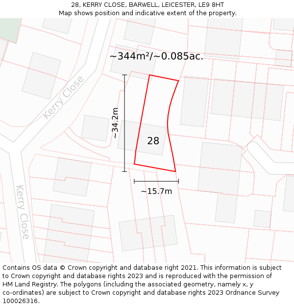 28, KERRY CLOSE, BARWELL, LEICESTER, LE9 8HT: Plot and title map