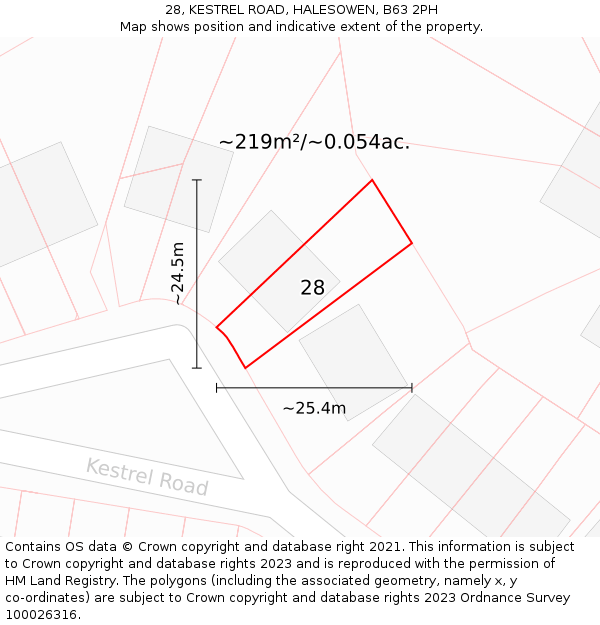 28, KESTREL ROAD, HALESOWEN, B63 2PH: Plot and title map