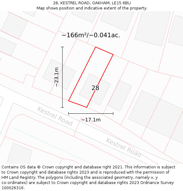 28, KESTREL ROAD, OAKHAM, LE15 6BU: Plot and title map
