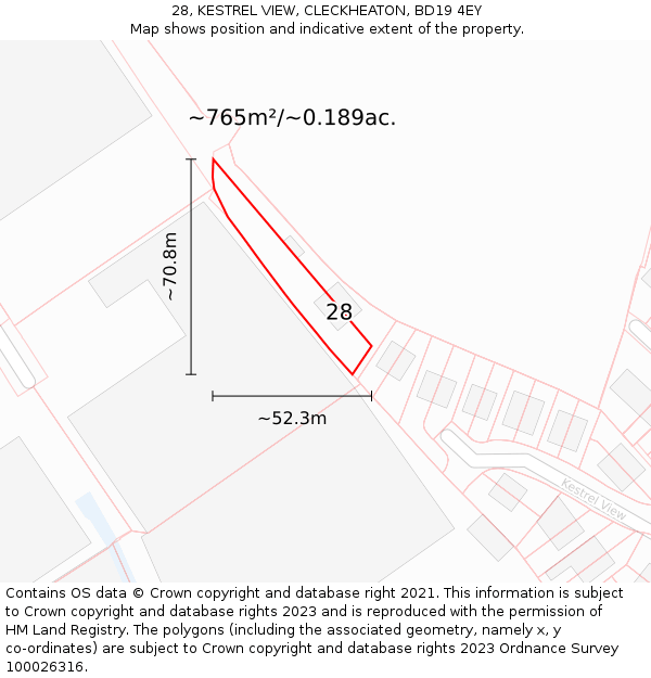 28, KESTREL VIEW, CLECKHEATON, BD19 4EY: Plot and title map