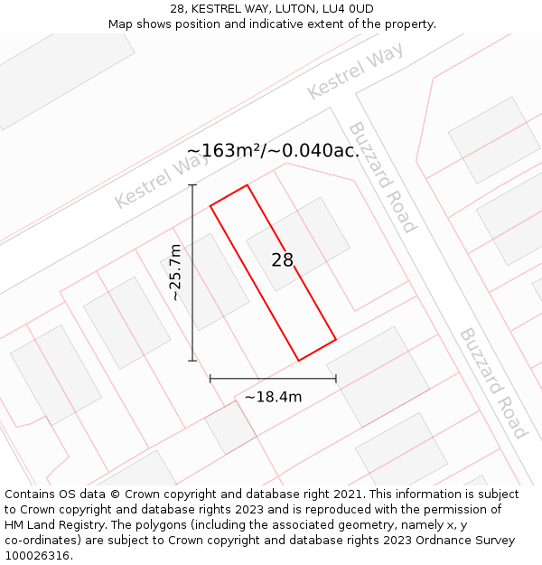 28, KESTREL WAY, LUTON, LU4 0UD: Plot and title map
